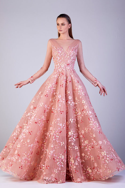 Long Sleeve Embellished  Gown