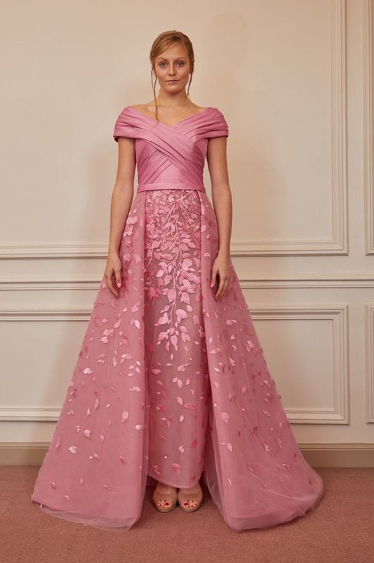 Ruched Off Shoulder A-Line Gown