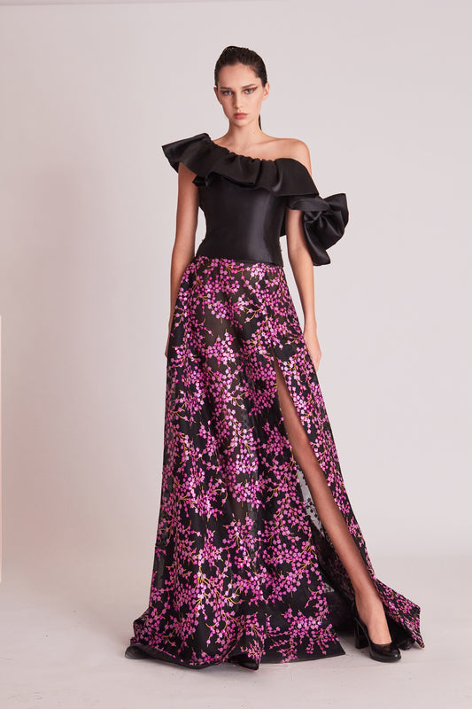 One Shoulder A-Line Slit Evening Gown