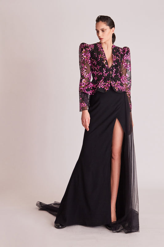 Long Sleeve Top and Slit Skirt