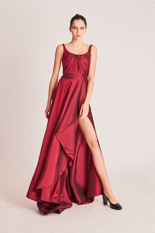 Sleeveless Scoop Neck Slit Gown