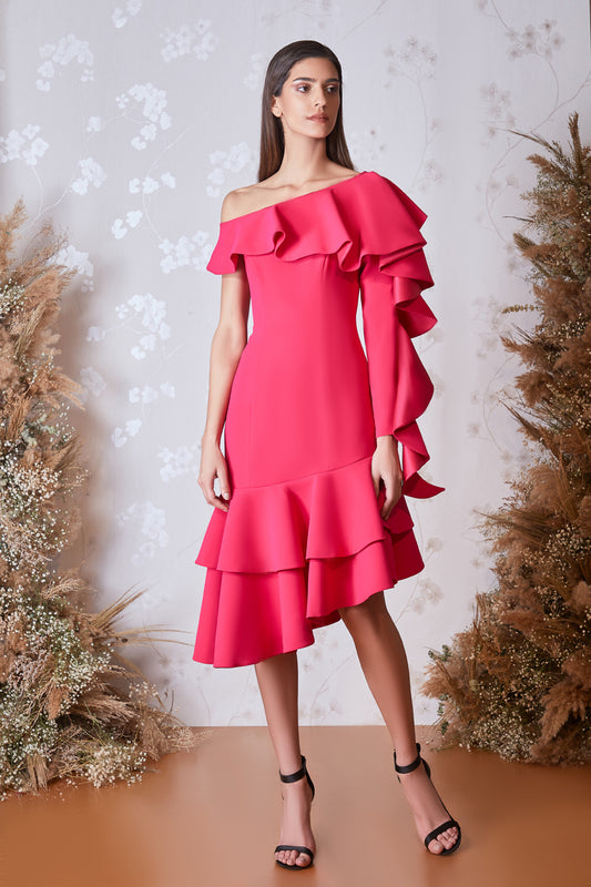 Ruffled Asymmetrical Dress