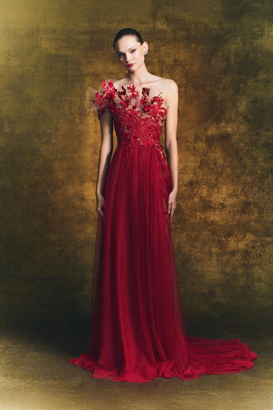 Strapless Floral Thread Gown