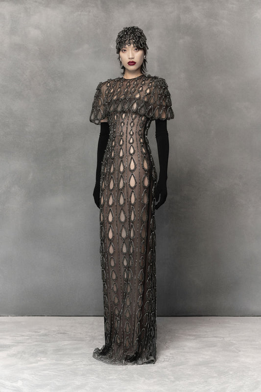 Teardrop Pattern Gown with Cape