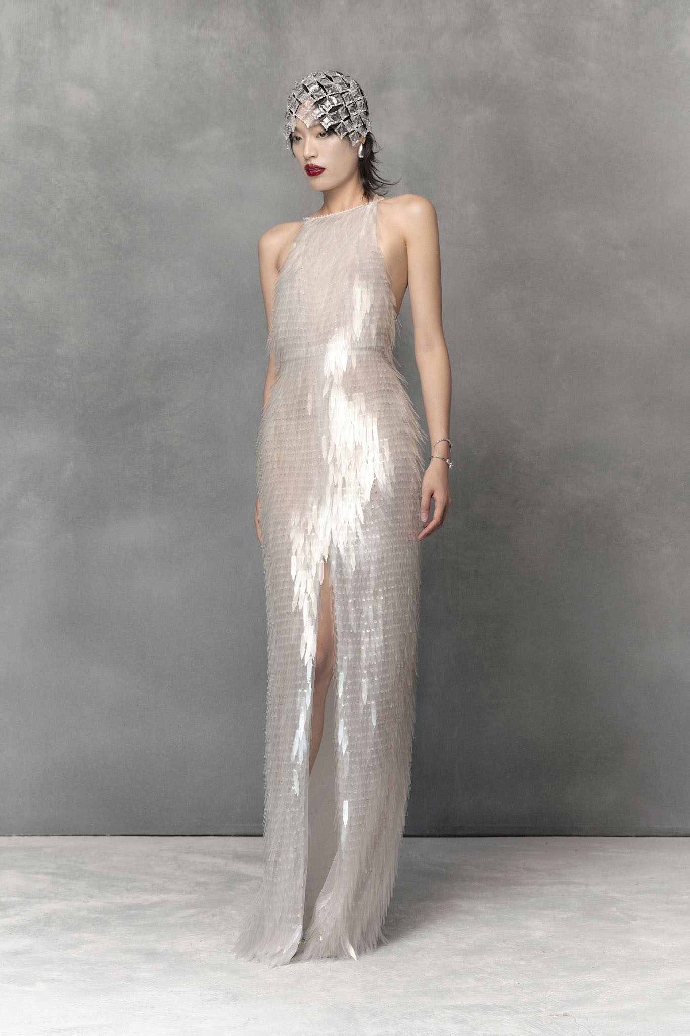 Halter Gown with Sequin Embroidery