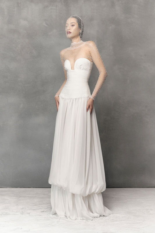 Long Sleeved Draped Gown