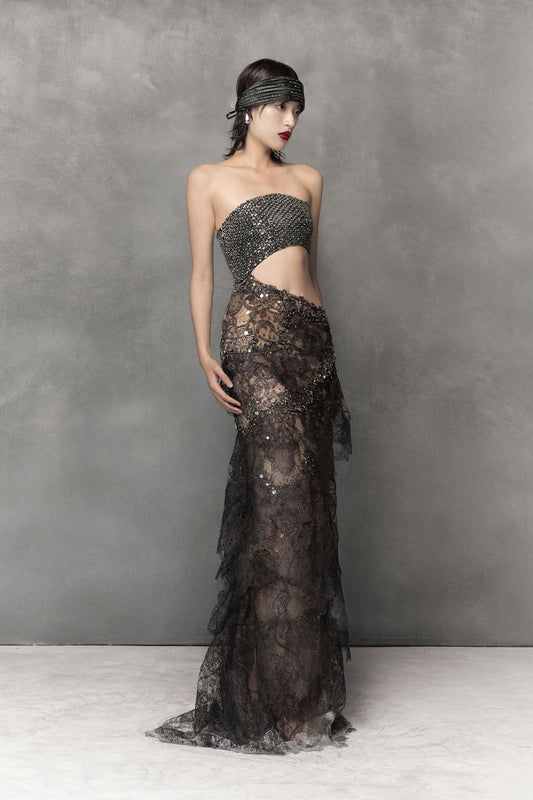 Sheer Lace Silk Gown