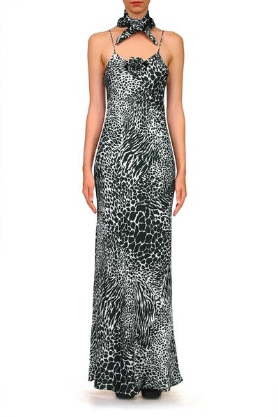 Zebra Printed Silk Jacquard Bias Gown
