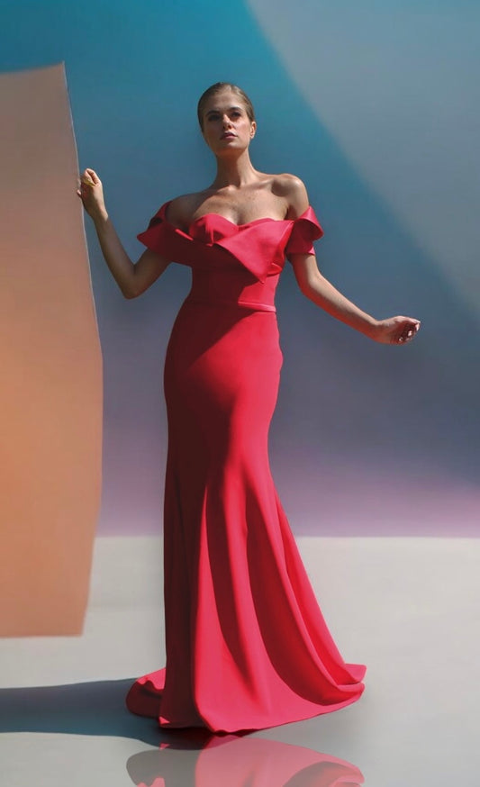 Satin Crepe Off Shoulder Gown