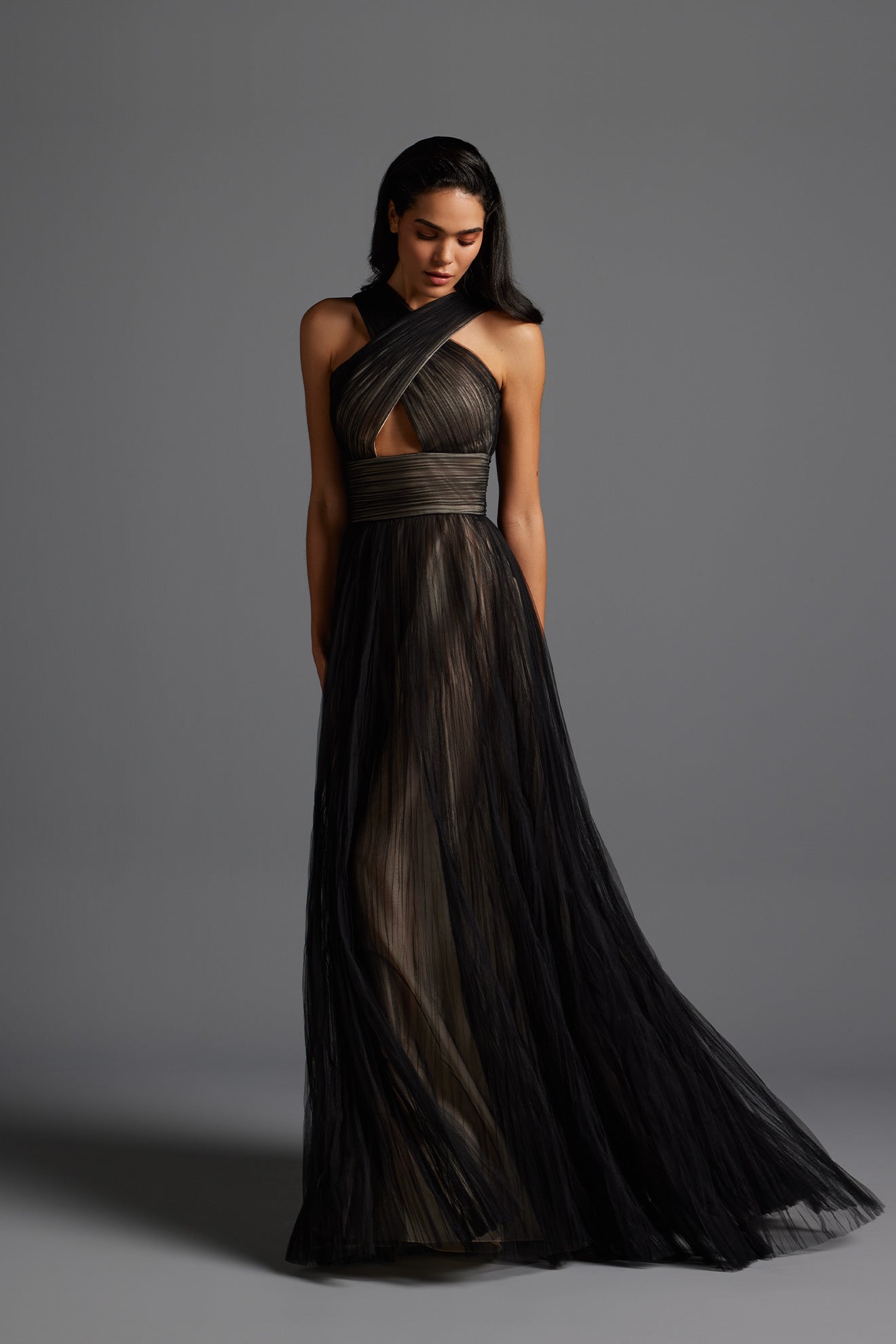 Criss-Cross Cut Out Pleated Gown