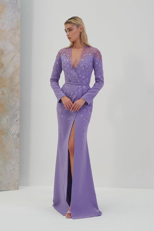 V-Neck Embroidered Gown