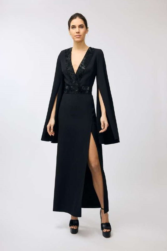 Embellished Crepe Midi Dress