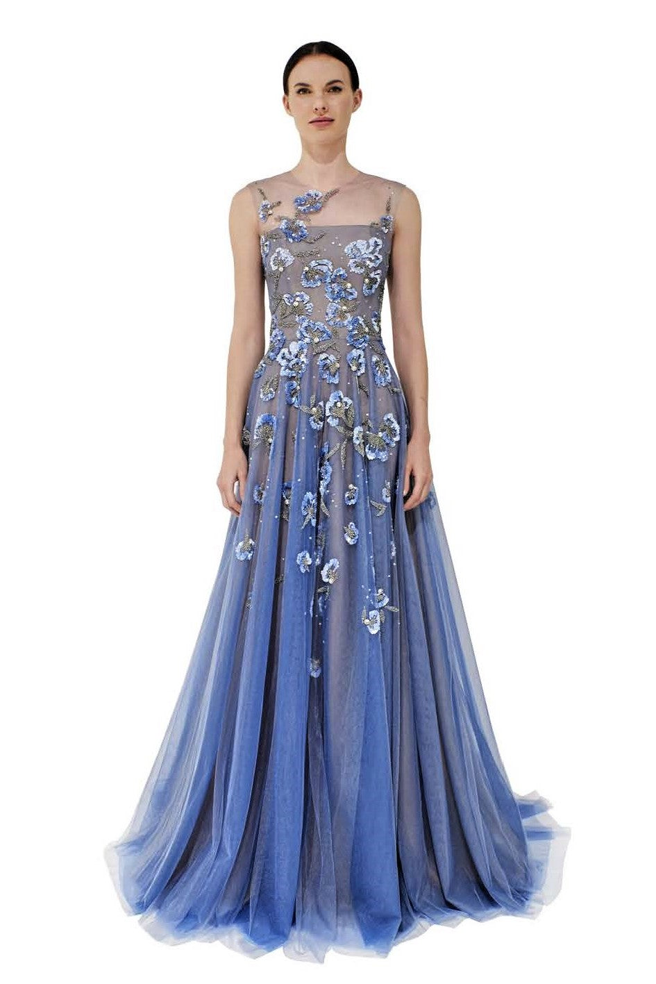 Embroidered Floral Tulle Gown