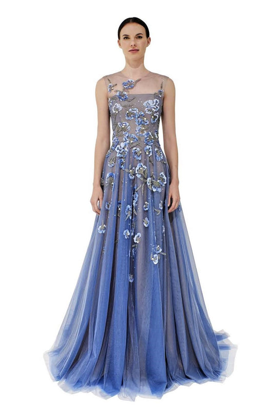 Embroidered Floral Tulle Gown