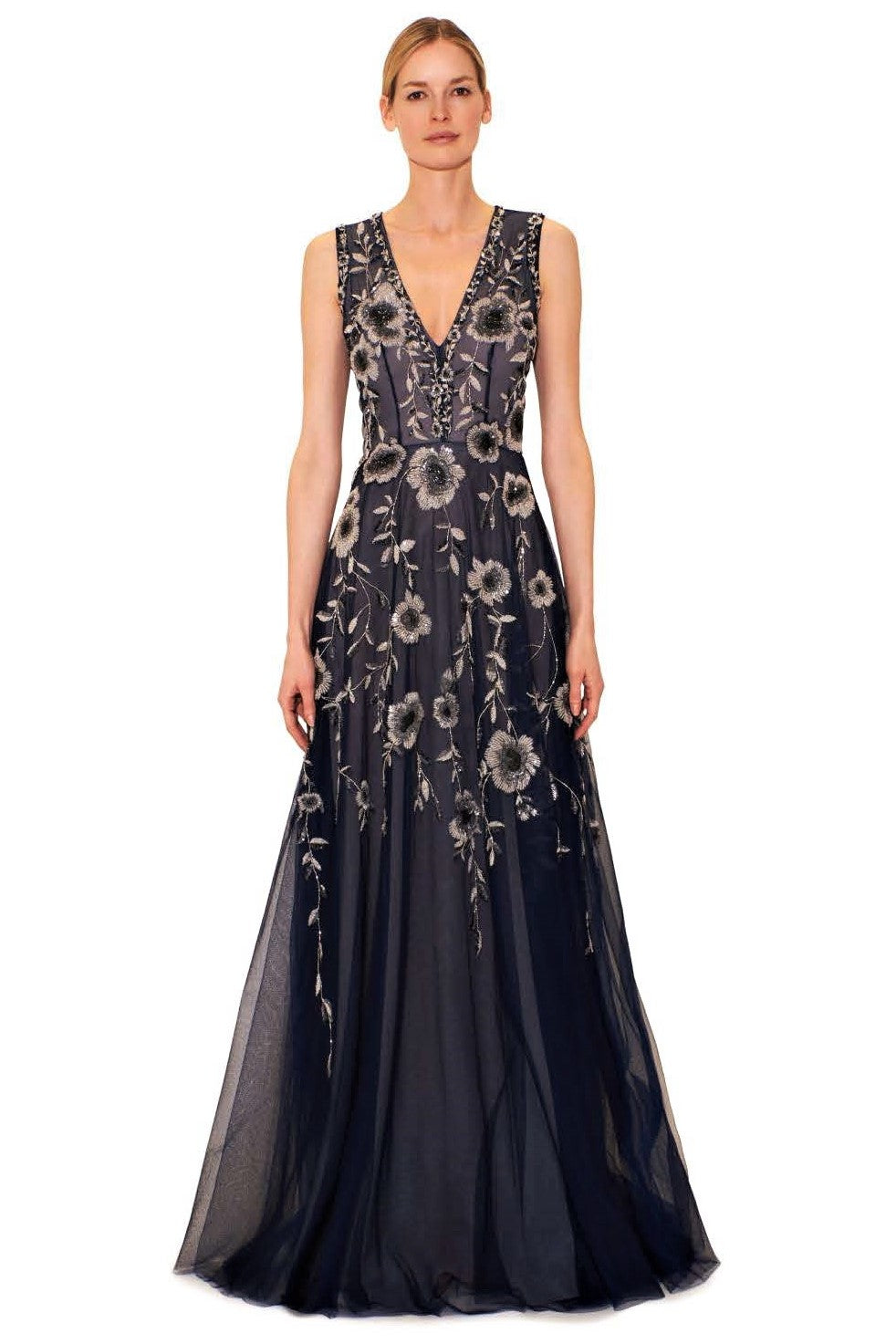 Floral Embroidered A-Line Gown