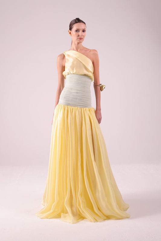 One Shoulder Italian Organza Gown
