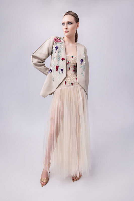 Crop Top, Skirt with Lamé Jacket