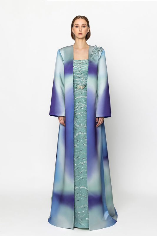 Fully Beaded Gown with Printed Kaftan