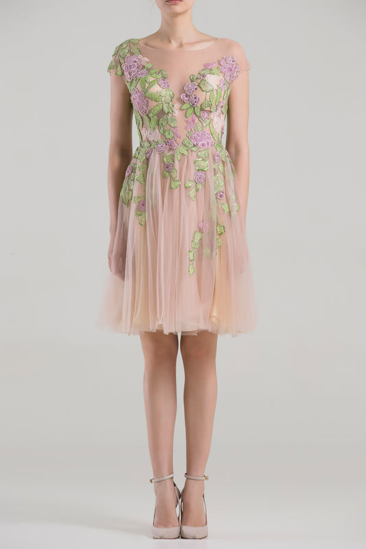 Illusion Neck Floral Dress