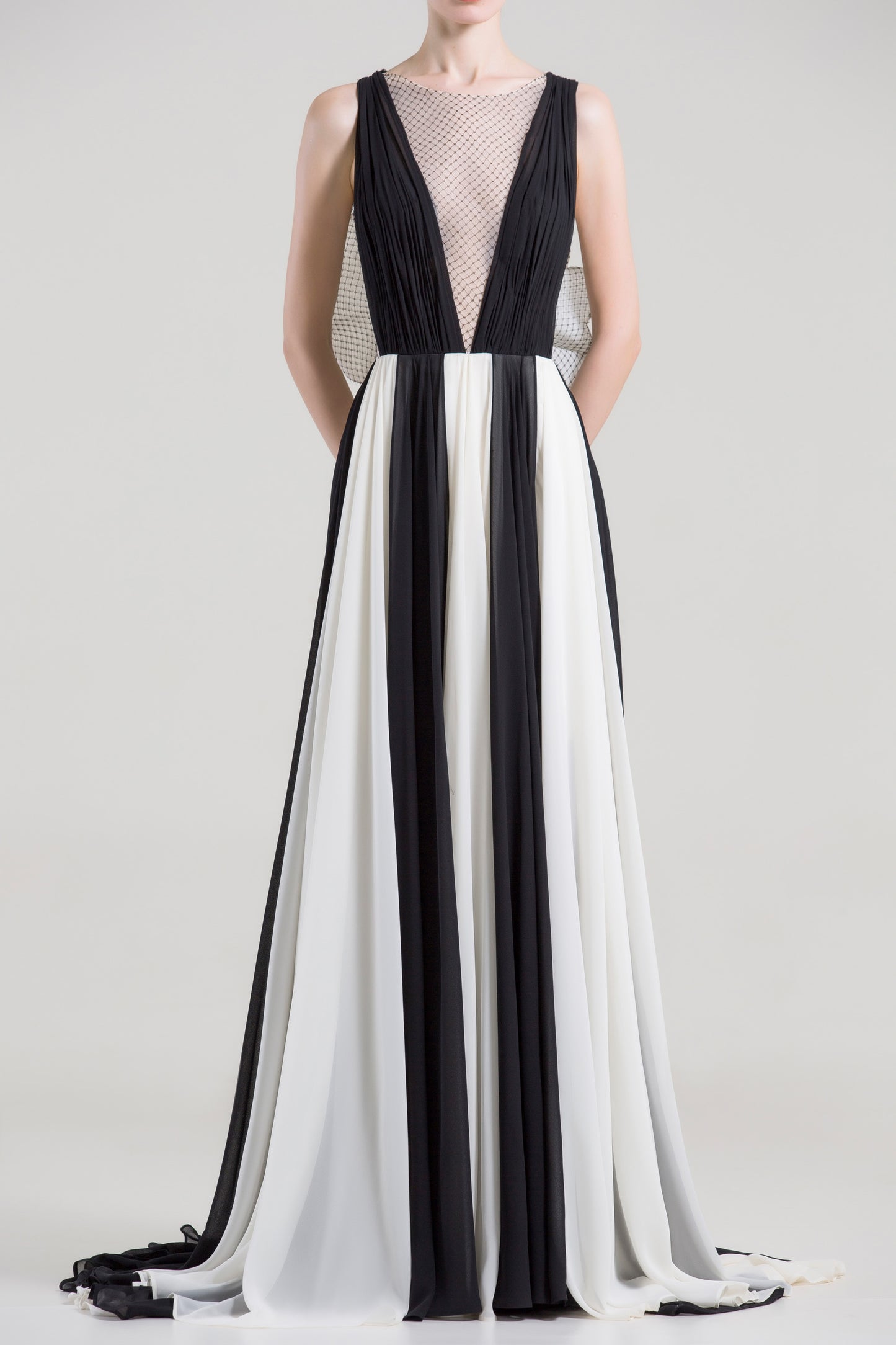 Sleeveless V-Neck Illusion Gown