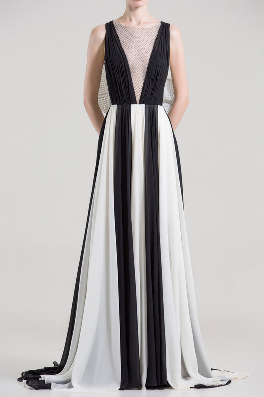 Sleeveless V-Neck Illusion Gown