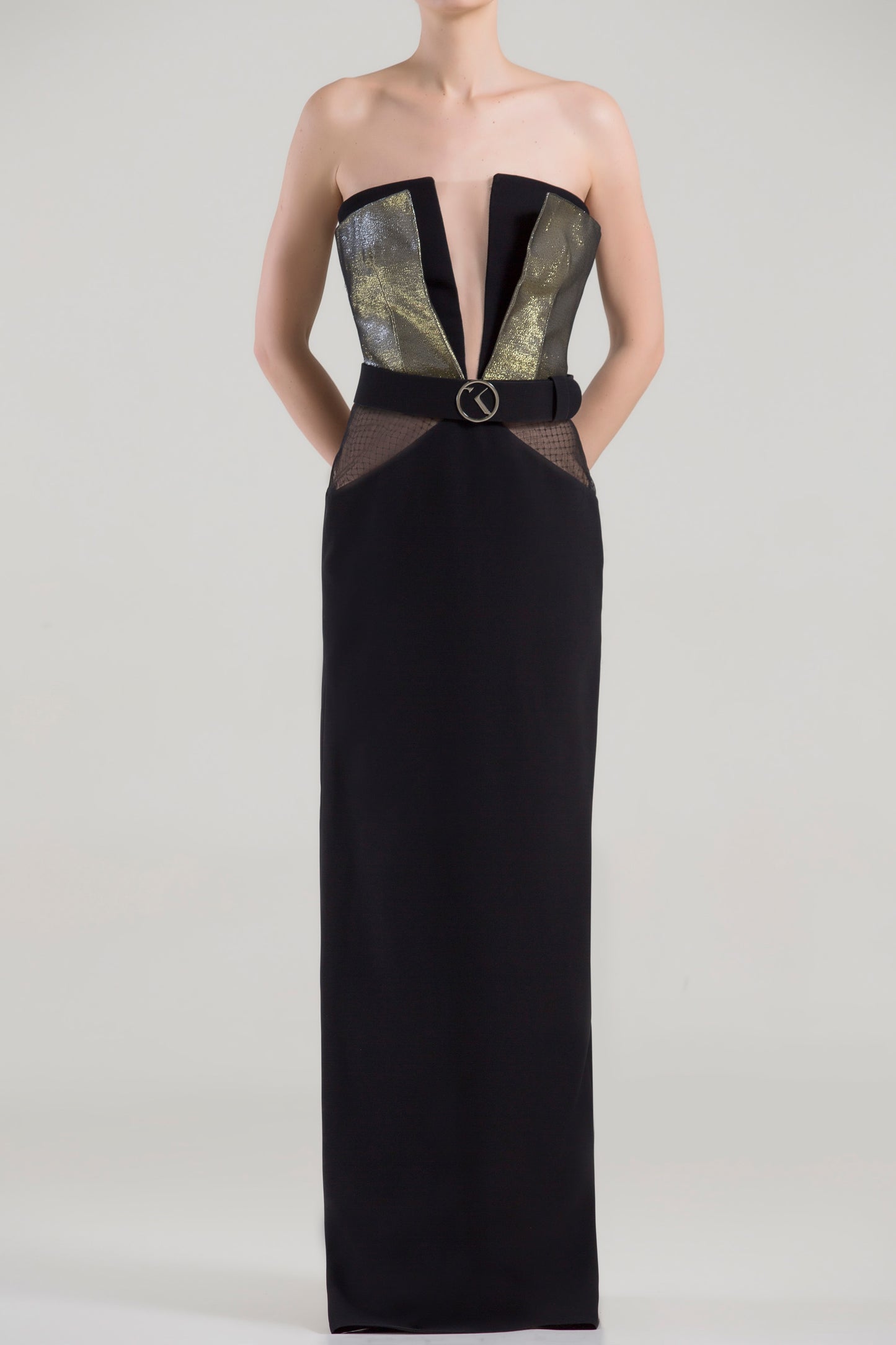 Plunging Strapless Column Gown