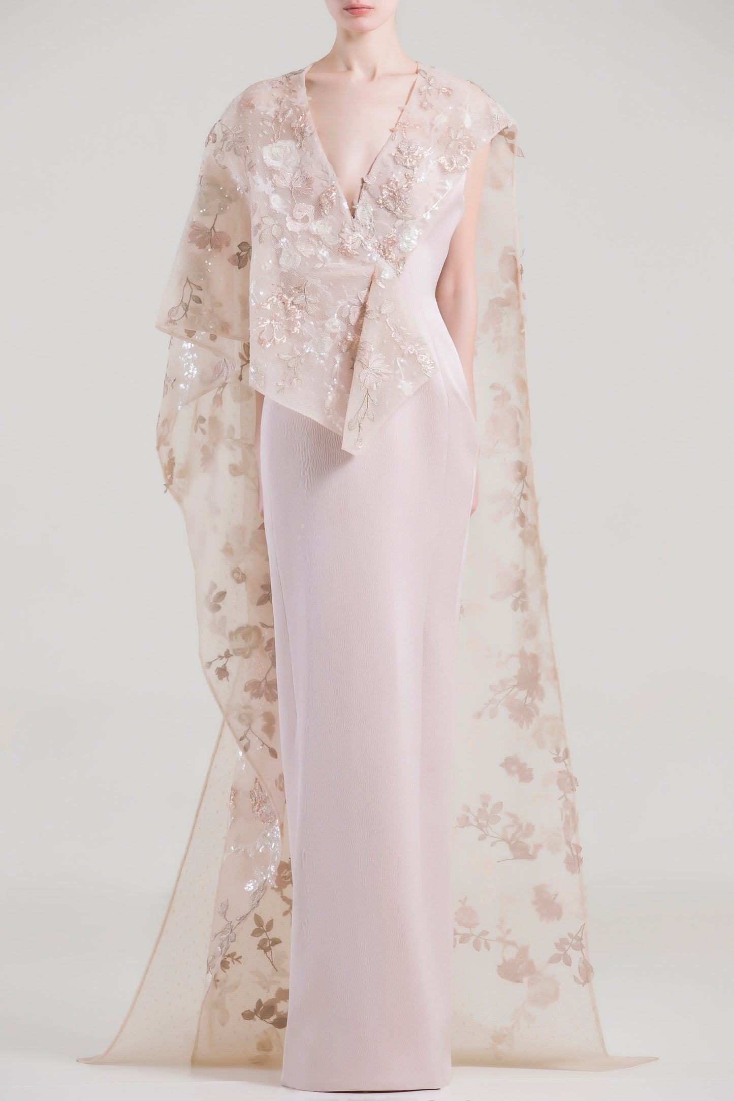 Sleeveless Cape Column Gown