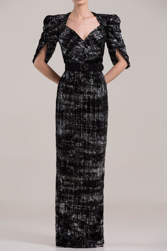 Short Sleeve Sweetheart Neck Column Gown