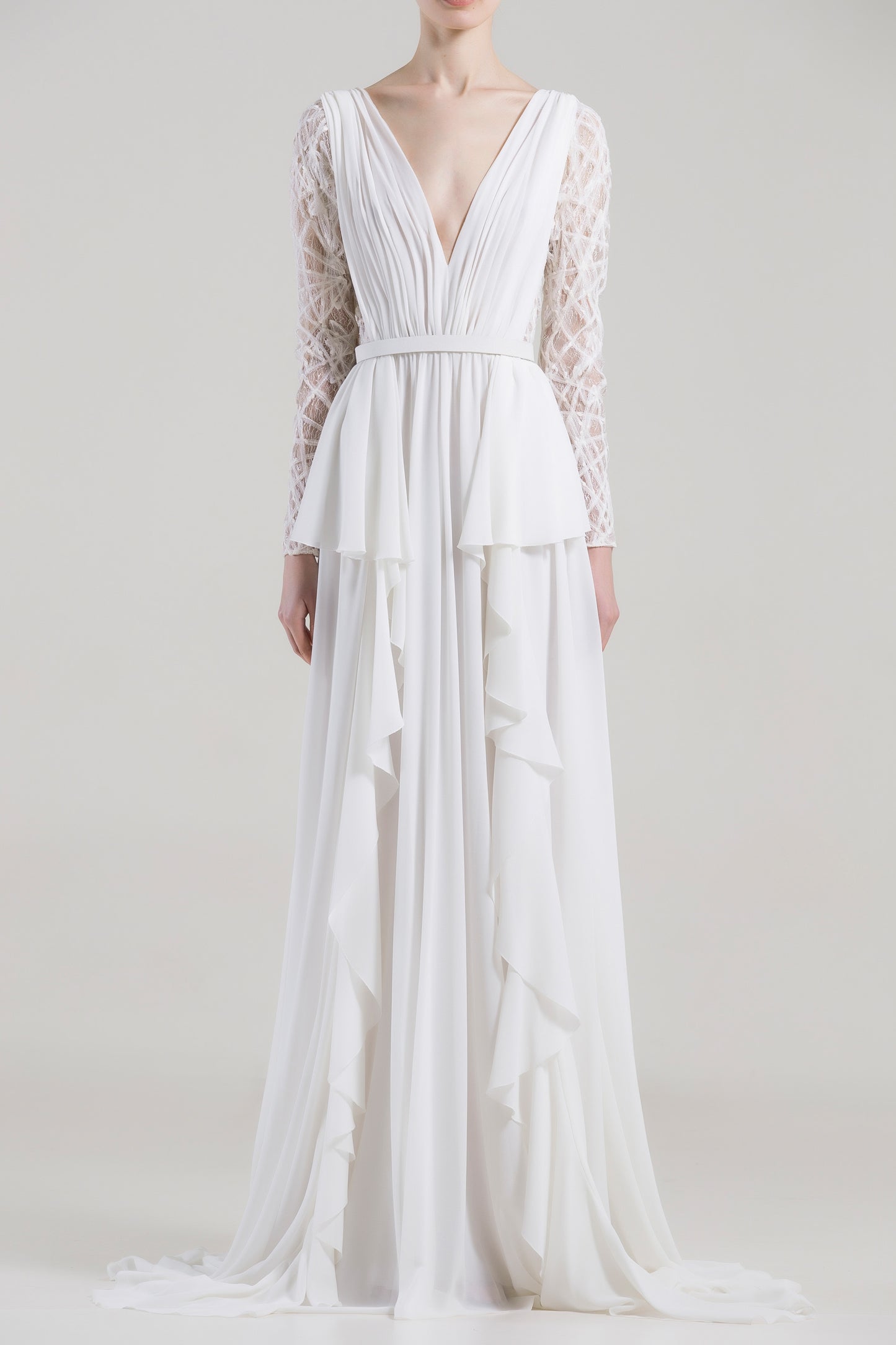 Ruffled Long Sleeve Gown
