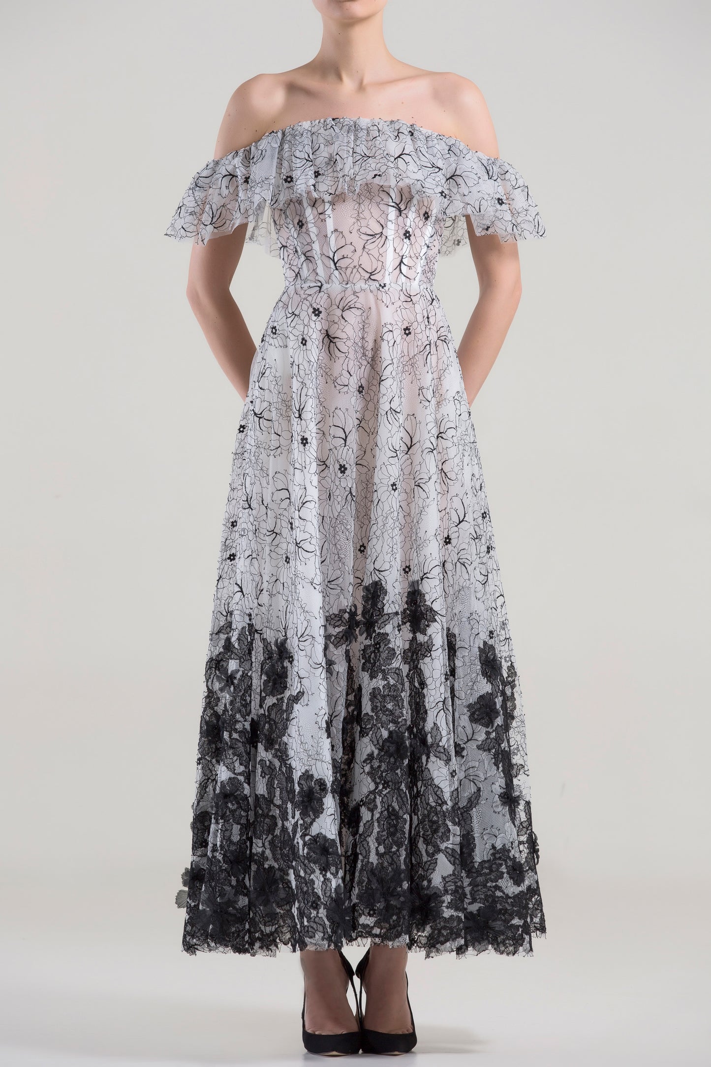 Off the Shoulder Ruffled Sleeve Midi Dress