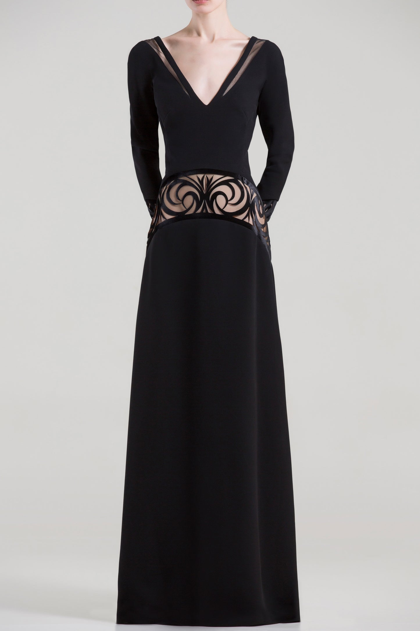 Wide V Neck Long Sleeve Gown