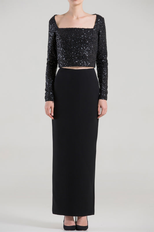 Long Sleeve Crop Top and Skirt