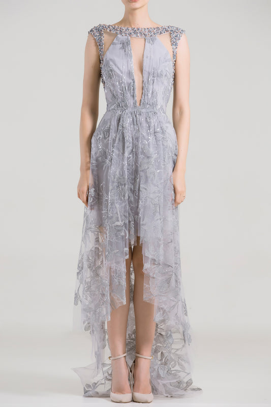 High-Low Cap Sleeve Gown