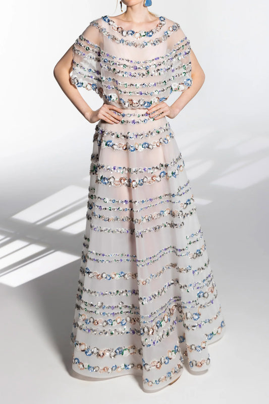 Tulle Beaded Blouson Top Gown