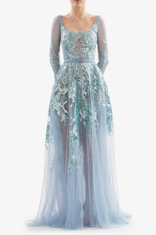 Embroidered Sleeved Gown