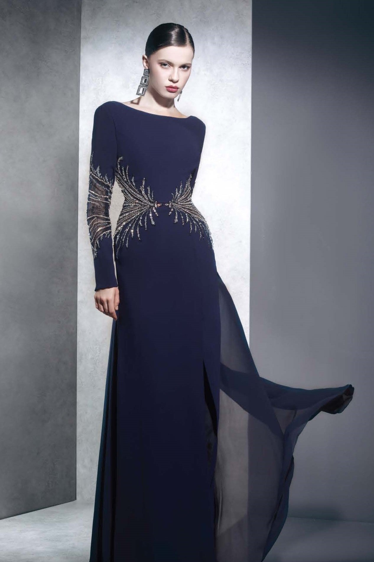 Boat Neck Long Sleeve Gown