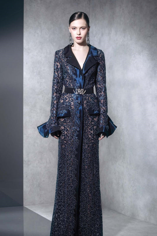 Collared Neck Flared Sleeve Gown