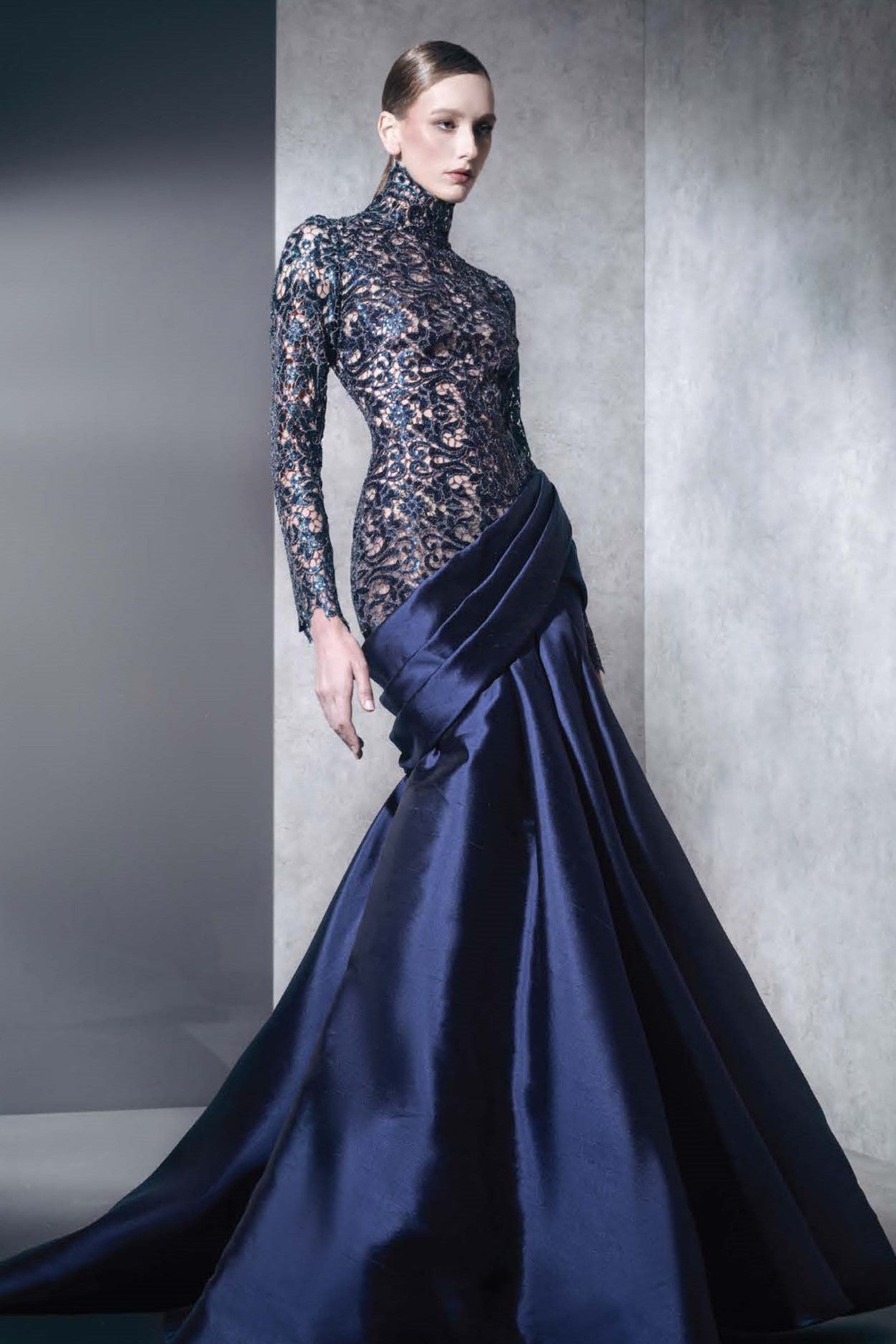 High Neck Dropped Waist Gown