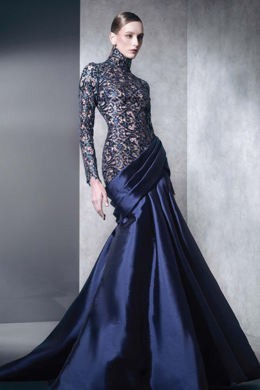 High Neck Dropped Waist Gown