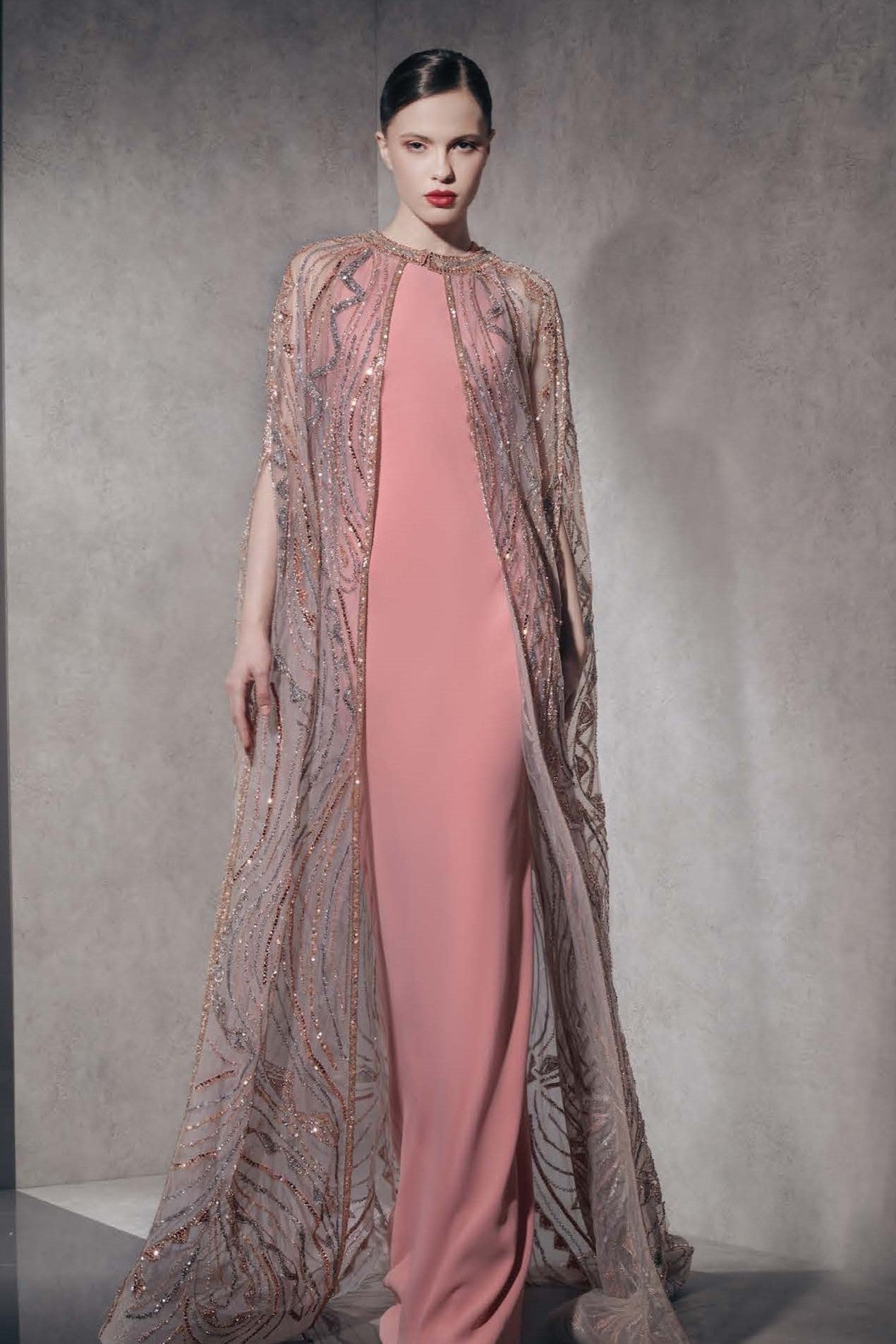 Sleeveless Gown with Floor-Length Cape