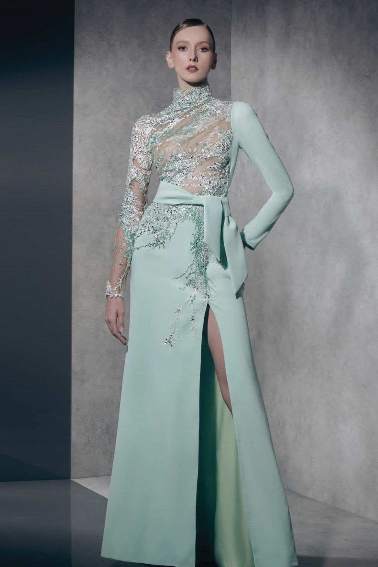 Embellished Bodice Gown with Slit