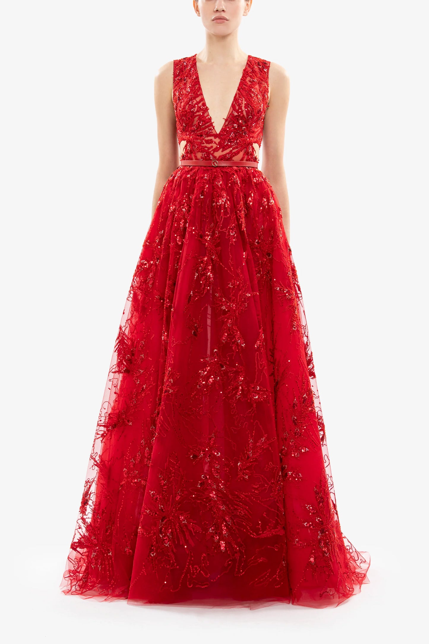 Sleeveless Tulle Red Gown