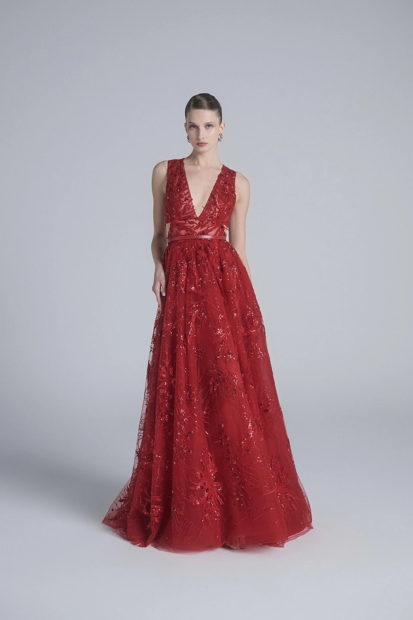 Sleeveless Tulle Red Gown
