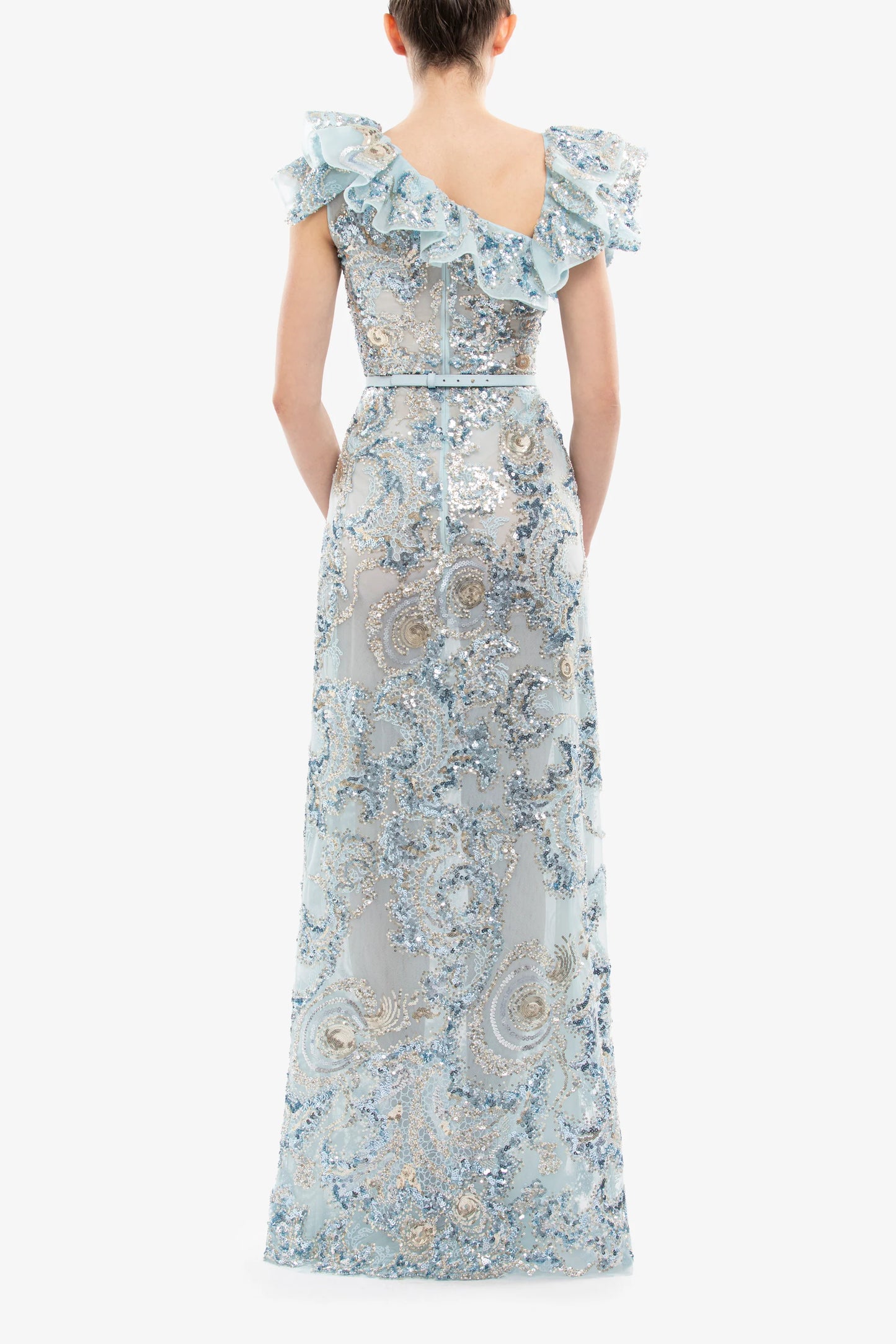 Embroidered Ruffled Gown