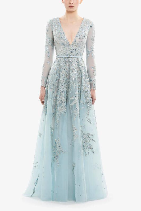 Long Sleeve Tulle Gown