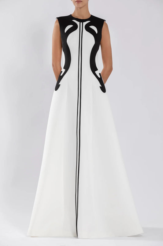 Neoprene Gown with Abstract Cuts