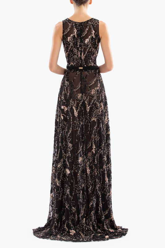 Sleeveless Deep V-Neck Gown