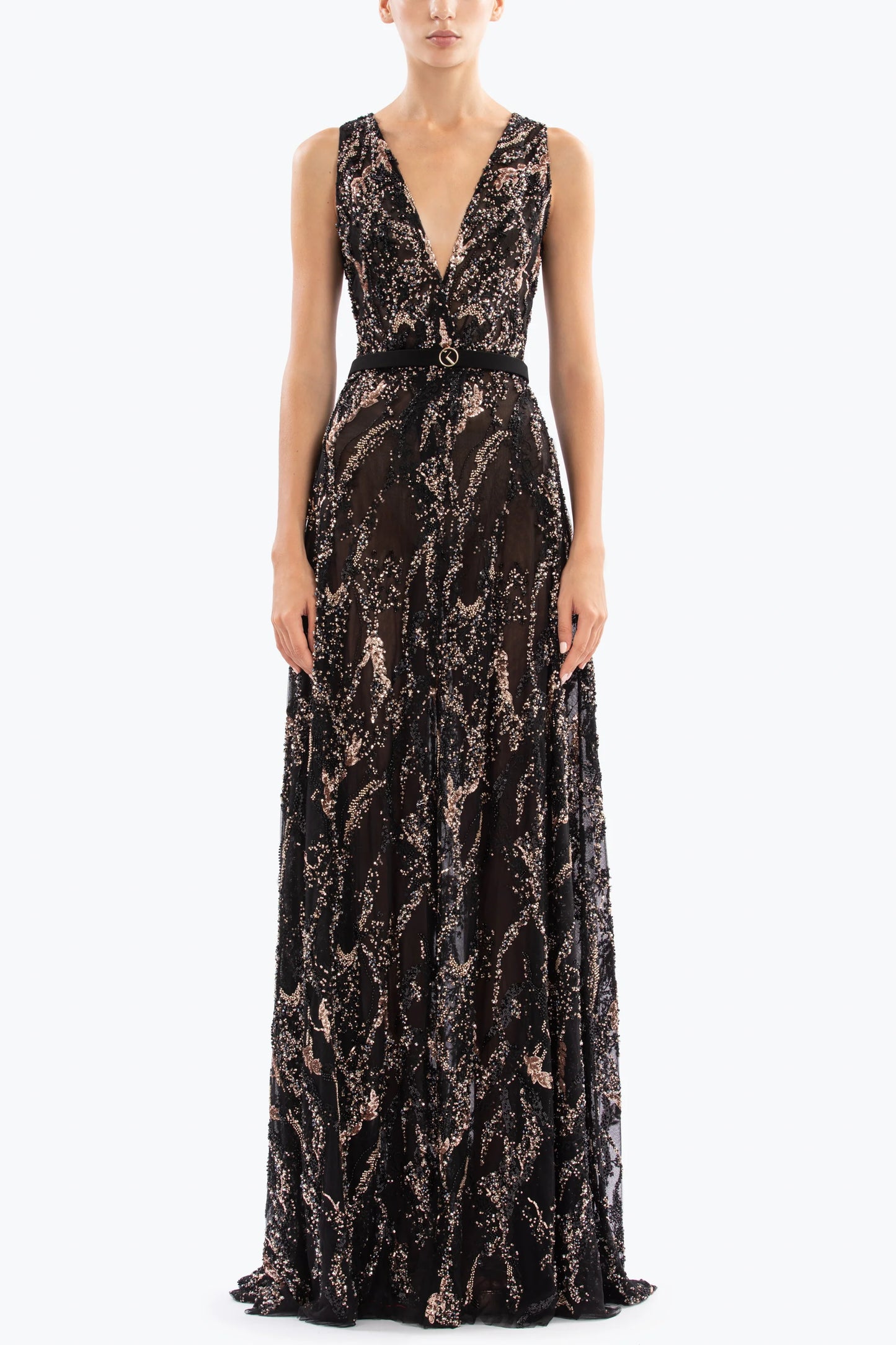 Sleeveless Deep V-Neck Gown