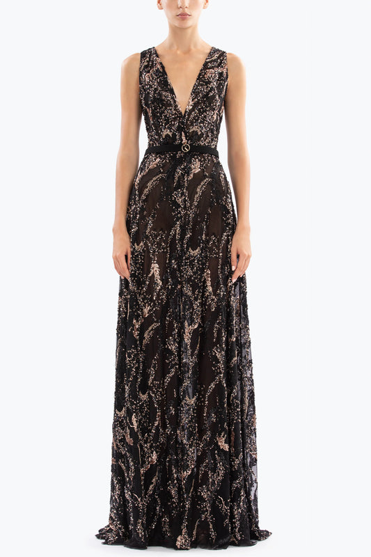 Sleeveless Deep V-Neck Gown