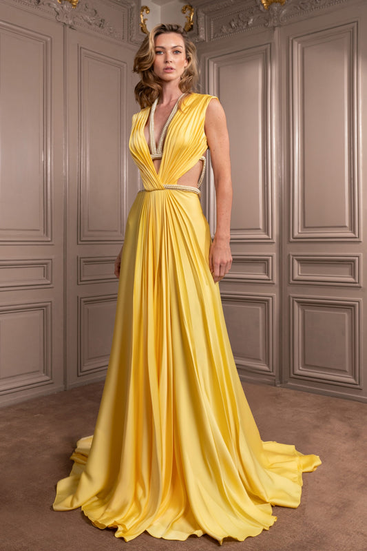 V-Neck Open Back Gown